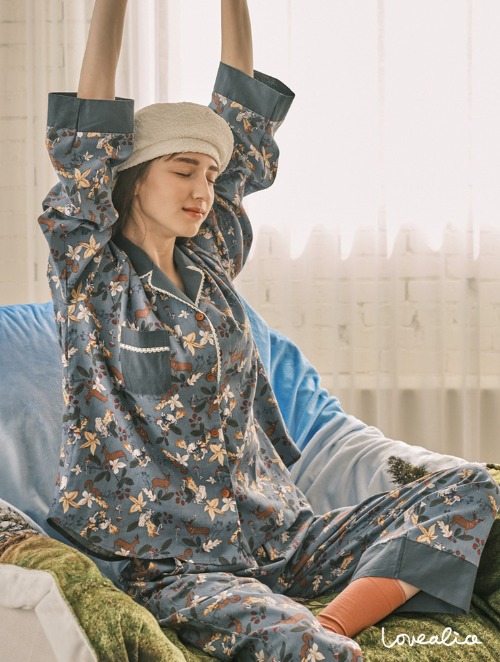 (여성) 디어베리 면개버딘 카라 긴팔상하 잠옷 (30수)