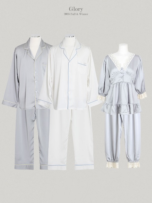 (커플) 글로리 브이넥 샤머즈 7부소매 상하 커플잠옷